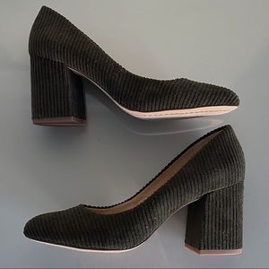 corduroy olive green heels